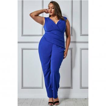 Goddiva Plus Bardot Scuba Jumpsuit - Royal Blue