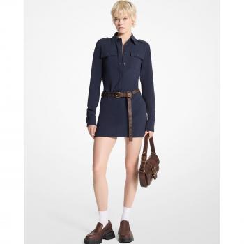 Michael Kors Women's Crepe Utility Shirt with Shoulder Pads - Blue, Size M