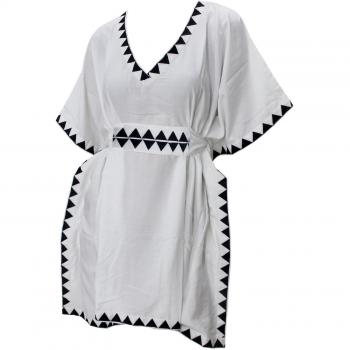 LA LEELA Suave Suave Traje baño Bordado v Cuello Kimono Traje baño Traje Chaqueta Punto 5 en 1 Noche Deslumbrante Vestido Playa Cubre para Arriba Vacaciones Kaftan Top Ocasional Ghosts Blanco_T311
