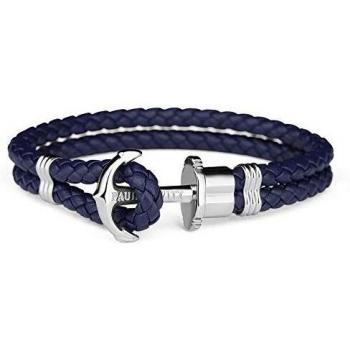 Paul Hewitt Pulsera para Hombre o Mujer PHREP - Pulsera de Cuero Azul Marino con Ancla, Brazalete de Hombre o Mujer con Cuerda de Vela y Ancla, Accesorio de Acero Inoxidable bañado en Plata