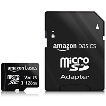 Amazon Basics - MicroSDXC, 128 GB, con Adaptador SD, A2, U3, velocidad de lectura hasta 100 MB/s