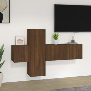 vidaXL Set de muebles para TV 3 piezas madera contrachapada roble marrón 80 x 30 x 30 cm Mueble de Salon Mueble Televisor Mesa de TV