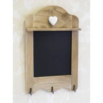 Pizarra con Marco 3 Ganchos para Trapos de Cocina y Detalle de Corazón Estilo Shabby Chic