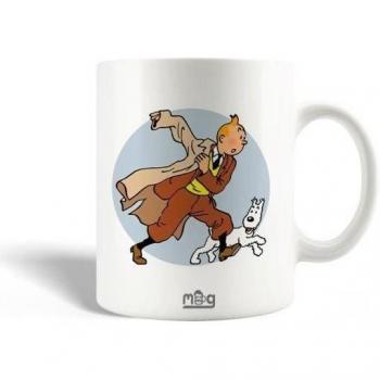 Taza de Cerámica Les Aventures de Tintin - Milou y Tintin - Fondo Azul - 30cl - Apta para Lavavajillas