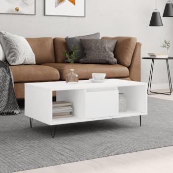 Mesa de salón blanca 90x50x36,5 cm en madera contrachapada multicapa