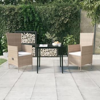 Juego de comedor de jardín de 3 piezas con cojines beige