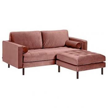 Kave Home - Sofá Debra 2 plazas con reposapiés Terciopelo Rosa 182 cm