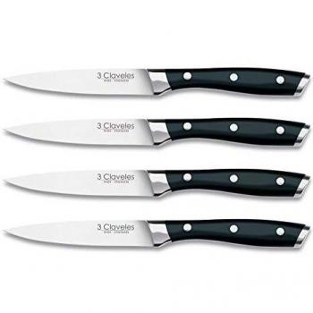 3 Claveles Juego de 4 cuchillos de carne Set cuchillos cocina profesional Set 4 cuchillos chuleteros cuchillo set de utensilios cocina aptos para lavavajillas de mango ABS