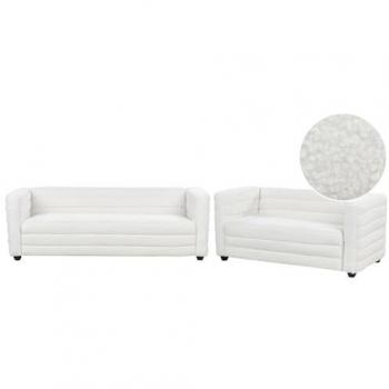 Conjunto de Sofás de Dos y Tres Plazas de Estilo Moderno Tapizado en Tela de Poliéster en Color Blanco Crema con Patas Negras Hofn