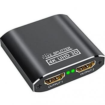 HDMI Splitter 4K Duplicador HDMI 1x2, Aluminio Splitter HDMI 1 Entrada y 2 Salidas Soporta 4K, 3D, UHD, 1080P para Xbox, PS4, PS3, BLU-Ray Player, HDTV, DVD, DVR and Apple TV