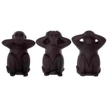 Conjunto de 3 estatuillas de monos sabios en resina - color negro - altura 23 cm