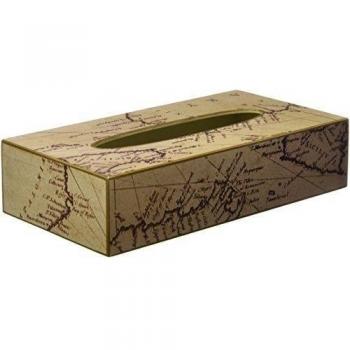 Fundashop FCPV31 - Caja cubre Kleenex, decoración de mapamundi, madera, color hueso y beige