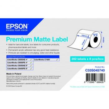 Epson C33S045740 Premium Matte Label Die-Cut Roll 105mm x 210mm, Self-Adhesive, 282 Labels