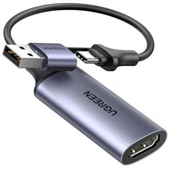 Tarjeta de Captura de Video Ugreen HDMI Única / Adaptador HDMI Hembra a USB-A/USB-C Macho / Gris