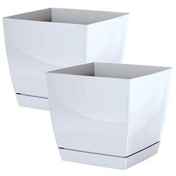 Maceta Elegante Begonya Fresh Quadro 13.5cm Blanca con Plato Incluido