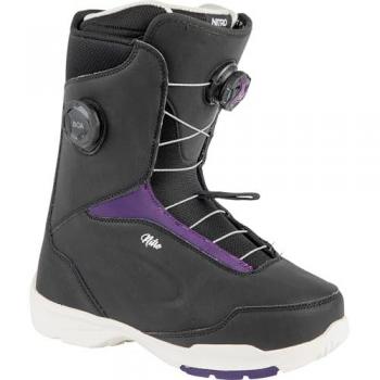 Nitro Botas De Snowboard Para Mujer Scala Boa, All Mountain Freeride Freestyle, Sistema de Cordones rápidos, Color Negro y Morado, Talla MP 25.5 / EU 39 1/3 / US WM
