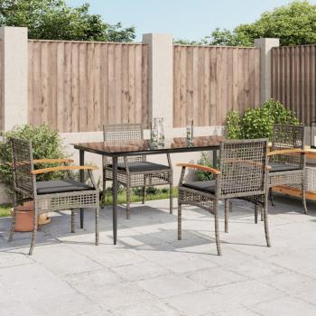 5 Piece Grey Poly Rattan Garden Dining Set with Cushions
