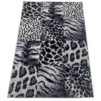 Alfombra Moderna de Pelo Corto con Diseño de Cebra a Cuadros en Polipropileno, 100% Lavable, Varias Medidas para Salón, Comedor y Habitación