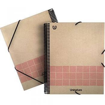 Carpeta Ecológica Espiral Uninature Rosa con 40 Fundas A4 Transparentes y Cubiertas de Cartón y Kraft 100% Reciclados - Certificado FSC