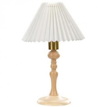 Lámpara de mesa Cooks de madera de roble clara con acabado blanco y dorado, altura 39 cm, pantalla de algodón