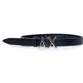 Armani Exchange Women's Black Leather Belt 75cm with Circular Logo Buckle