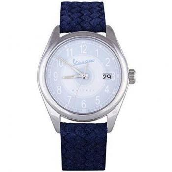 Vespa Watches Analog Men's Wristwatch with Blue Quadrant Quartz Movement and Blue Braided Leather Strap 100% Made in Italy Model VA-HE03-SS-04BL-CP