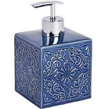 Wenko Cordoba Dosificador de Jabón 0.5 L, Cerámica, Azul, 8.5x8.5x13 cm