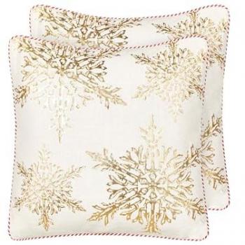 Conjunto de 2 cojines decorativos de algodón blanco y dorado con motivo navideño de copo de nieve 45 x 45 cm