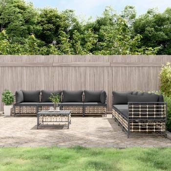 9-Piece Anthracite Poly Rattan Garden Lounge Set with Cushions