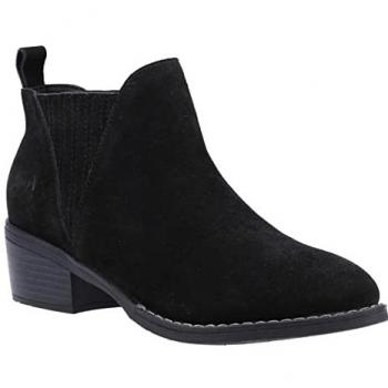 Hush Puppies Isobel Women's Black Leather Ankle Boots with Memory Foam, Size UK 5
