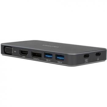 VisionTek VT210 Dual Display USB-C Docking Station with Power Passthrough - HDMI, DP, VGA, 2x USB-A, 1x USB-C for Windows, Mac, Chromebook, iPad