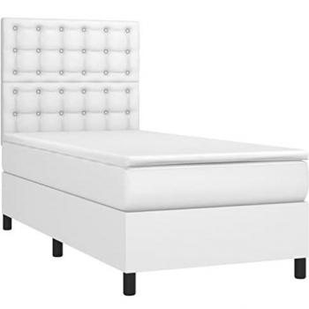 Cama box spring colchón y LED cuero sintético blanco 100x200 cm