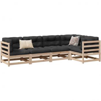 5 Piece Solid Pine Garden Sofa Set with Cushions