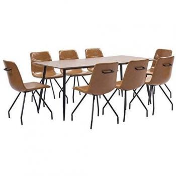 vidaXL Juego Comedor 9 Piezas de Cuero Sintético Mobiliario Decoración Interior Casa Hogar Robusto Duradero Resistente Funcional Práctico Útil Coñac