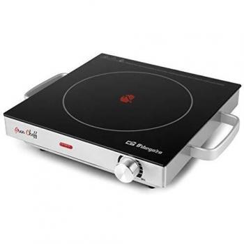 Orbegozo PCE 5000 - Placa vitrocerámica portátil, 2000 W de potencia, cuerpo de acero inoxidable, termostato regulable, Color Negro