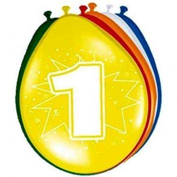 8 Luftballons Zahl 1 Geburtstag bunt
