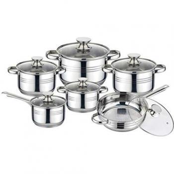 Batería de Cocina de 12 Piezas, Acero Inoxidable Apta para Todo Tipo de Cocinas