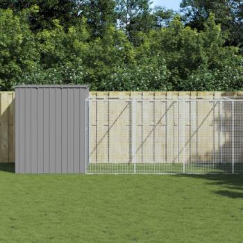 Light Grey Galvanised Steel Dog House with Run 214x865x181 cm
