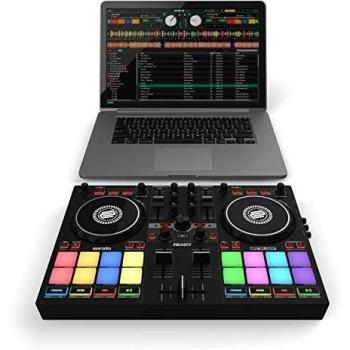 Reloop Ready DJ Controller - Compact, portable design, 2-channel mixer, built-in audio interface, USB-powered, compatible with Serato DJ Lite and other software, performance pads for triggering samples and loops, dedicated EQ and filter controls for each