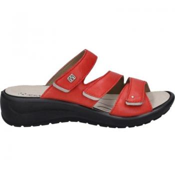 Cómoda Chancla mujer Westland by Josef Seibel ANNECY-04 en piel roja y plata, tiras ajustables con velcro, plantilla extraíble anatómica, cómoda cuña antideslizante, altura tacón bajo (