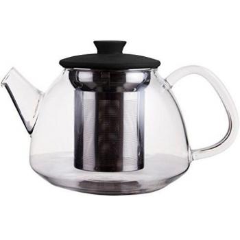 Laroom Tetera, Vidrio-304 Acero Inoxidable-Silicon Lid, Negro