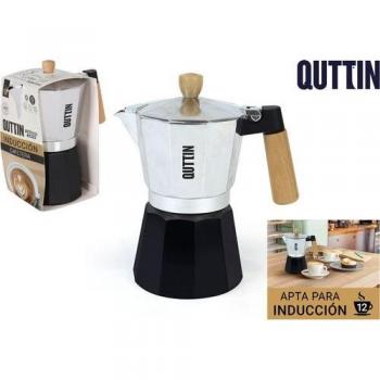 Cafetera Italiana Quttin de Aluminio 12 Tazas con Inducción y Mango de Madera - Diseño Clásico y Elegante