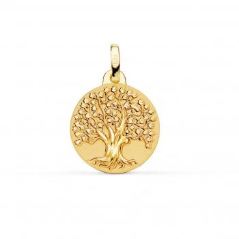 Medalla Árbol de Vida en Oro 18k para Mujer, 16 mm, Lisa Mate y Brillo Combinada - Diseño Elegante