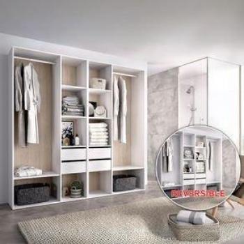 Armario Vestidor Suit Reversible 4 Cajones + 2 Barras + 2 Columnas Blanco/Natural 205X196x45 Cm