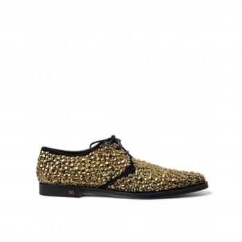 Dolce & Gabbana Black Gold Embellished Derby Dress Shoes - EU45/US12