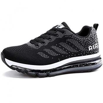 Smarten Zapatillas de Running Hombre Mujer Air Correr Deportes Calzado Verano Comodos Zapatillas Sport Black White 38 EU