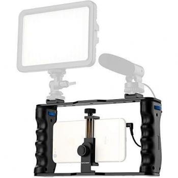 K&F Concept - Soporte Estabilizador de Smartphone para Grabar Video con Asa Compatible con Micrófono, LED Luz, Apple iPhone Samsung y Todos los teléfonos