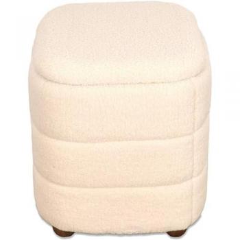 Puff con almacenaje 42cm en tela rizada color blanco nube - Poliester 42*48*42