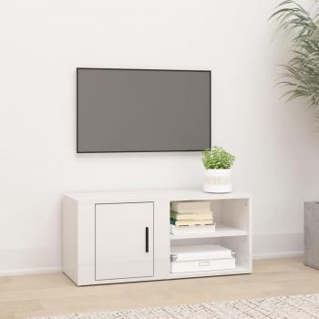 Mueble de TV blanco pulido 80x31,5x36 cm de madera contrachapada brillo