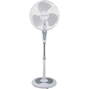 Grunkel - FAN-B16ECOTIMER - Ventilador de pie de 16 con 3 velocidades y altura regulable. Base redonda de 40cm de diámetro y 3 aspas semitransparentes - 50W - Blanco